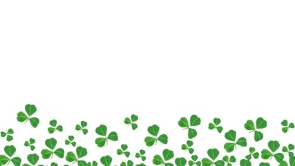 Wall Mural - Stop motion St Patricks Day bottom border of dancing shamrocks over a white background