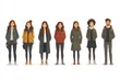 © darion - A group of seven animated characters in stylish winter outfits.