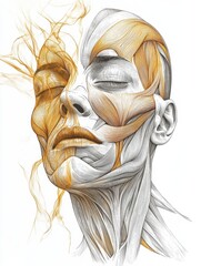 Poster - Detailed anatomical illustration showcasing facial muscles and contours for educational purposes in anatomy studies. Generative AI