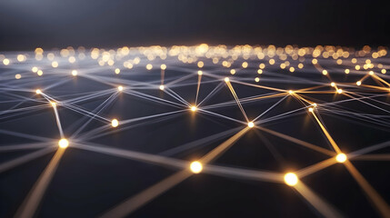 a futuristic glowing mesh network with interconnected light dots and lines forming an abstract grid