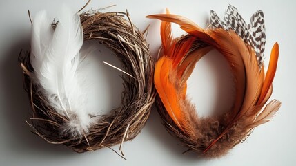 Natural Nest Decorated with Colorful Feathers