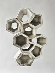 Fototapete - Modern concrete sculpture showcasing hexagonal forms and innovative architectural design in a minimalist setting. Generative AI