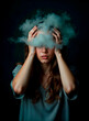 © javiersarrent - Mujer con nube en la cabeza simbolizando confusión