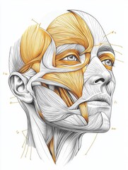 Poster - Detailed anatomical illustration of facial muscles highlighting contours and structure. Generative AI