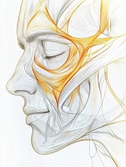 Aufkleber - Detailed anatomical illustration of facial muscles and contours showing intricate structures and their arrangement. Generative AI