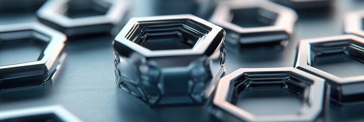 Leinwandbilder - Intricate hexagonal shapes created from transparent material on a smooth surface with reflective qualities. Generative AI