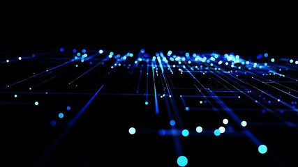 Wall Mural - abstract looped background as technological concept with many blue lines and nodes. sci-fi bg of glo