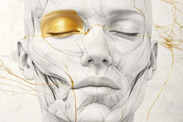 Aufkleber - Detailed anatomical illustration showcasing facial muscles and contours for educational purposes in anatomy studies. Generative AI