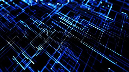 Wall Mural - running lights, glowing particles. abstract looped background as technological concept with many blu