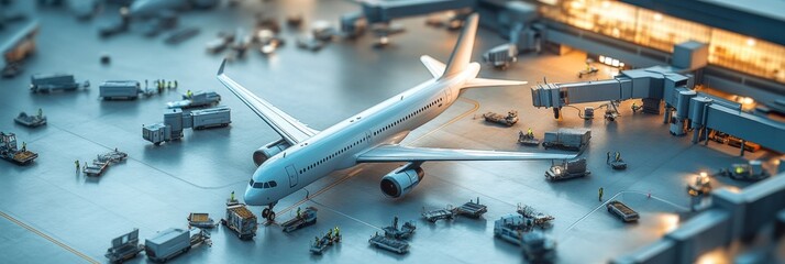 Aufkleber - Busy airport terminal with airplanes and workers coordinating ground services during daylight. Generative AI