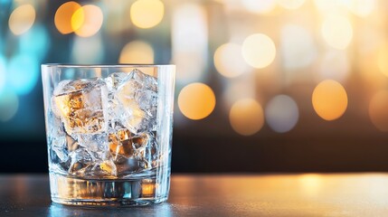 Fototapete - Glowing Glass of Ice Cubes Underneath Sparkling Ambient Lights : Generative AI
