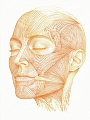 Aufkleber - Detailed anatomical illustration of facial muscles and contours showcasing human anatomy in a neutral pose. Generative AI