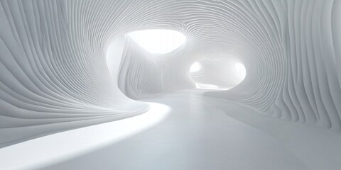 Wall Mural - Abstract White Architectural Interior Design Modern Tunnel Space Wave Curve Light Lines Style Walls