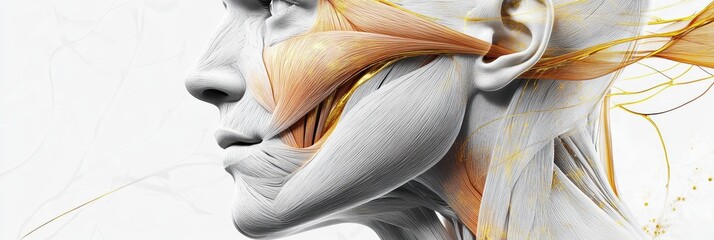 Aufkleber - Detailed anatomical illustration showing facial muscles and contours of the human head, highlighting complexity and structure. Generative AI