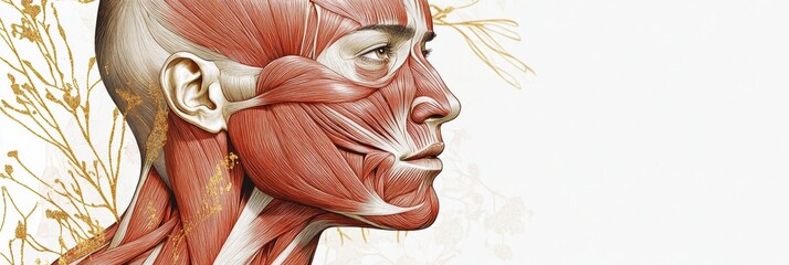 Poster - Understanding facial muscles and contours through detailed anatomical illustration. Generative AI