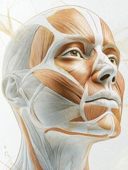 Aufkleber - Illustration detailing facial muscles and contours focusing on human anatomy and structure. Generative AI