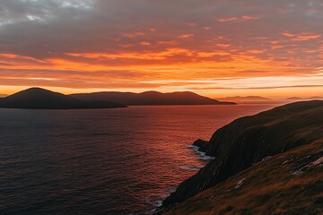 Wall Mural - Fiery Sunset Over Coastal Mountains