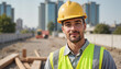© Nataly - Construction worker smiling on job site with buildings in background