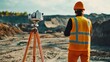 © LorelEino - A meticulous shot of a surveyor using equipment on a construction site, Land survey scene, Geospatial analysis style