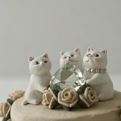 Wall Mural - White Cats With Jewels and Roses in Clay Art Design. Generative AI