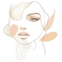 Fototapete - Silhouette of a womans face with golden ratio lines showcasing natural beauty and balance. Generative AI