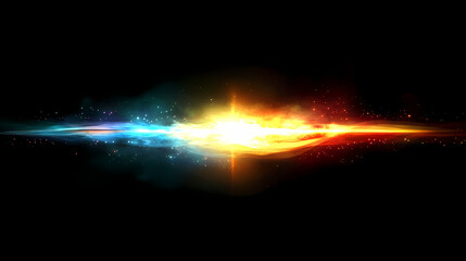 Wall Mural - A bright, colorful light burst with rays extending outward from the center, set against a black background. Celestial Glow. Illustration