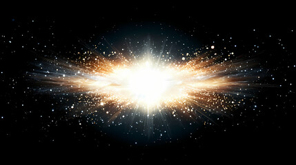 A bright white light emanates from the center of a black background, surrounded by a glowing halo and radiating rays. Celestial Glow. Illustration