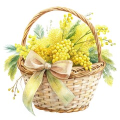 Sticker - Charming Picnic Basket Filled With Vibrant Yellow Flowers. Generative AI