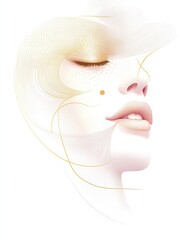 Aufkleber - Silhouette of a woman’s face with golden ratio lines showcasing beauty and harmony in design elements. Generative AI