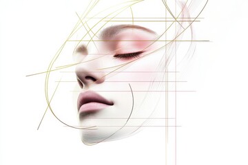 Leinwandbilder - Silhouette of a womans face featuring golden ratio lines for harmony in design and beauty representation. Generative AI