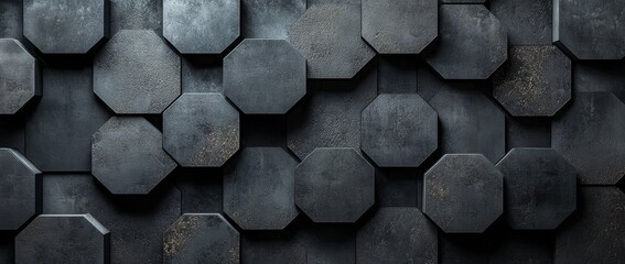 Wall Mural - Black geometric design featuring abstract octagons in 3D