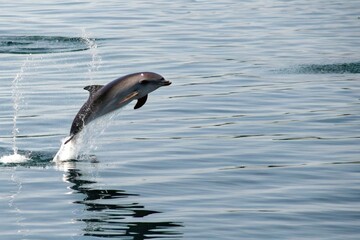 Poster - Dolphin Leaps Gracefully From Calm Ocean Waters. Generative AI