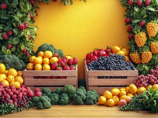 Wall Mural - Medical capsules containing various fruits, representing a vitamin dietary supplement and health nutrition concept