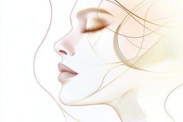 Aufkleber - Silhouette of a womans face with golden ratio lines illustrating beauty and proportion. Generative AI