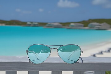 Wall Mural - Stylish Sunglasses by the Turquoise Ocean