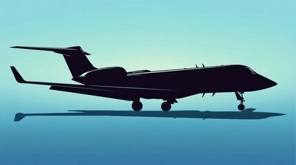Poster - Silhouette of a sleek airplane in a tranquil blue sky during dusk. Generative AI