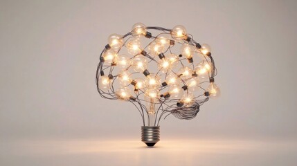 Wall Mural - A network of light bulbs forming a brain shape, Innovation scene, Conceptual style