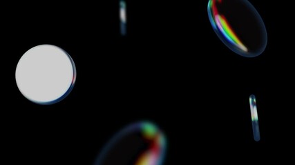 Geometric abstract figures with dispersion glass shape from hologram light material. Modern, minimalistic, black motion background, square, triangle, circle, sphere, star