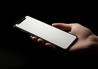hand holding modern smartphone blank screen mockup