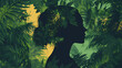 © Thiago - Silhouette of a woman blended with lush greenery and nature background. Lush Wilderness. Illustration