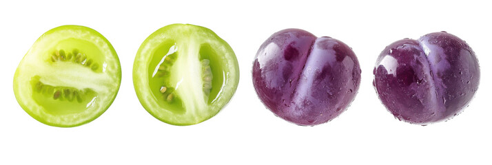 Canvas Print - Close-up of green and purple grapes cut in half with seeds visible inside png