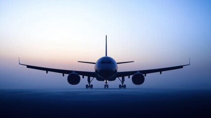 Poster - Silhouette of a sleek airplane during twilight against a serene sky in a calm atmosphere. Generative AI