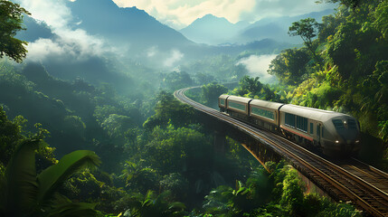 Wall Mural - futuristic train travels lush jungle