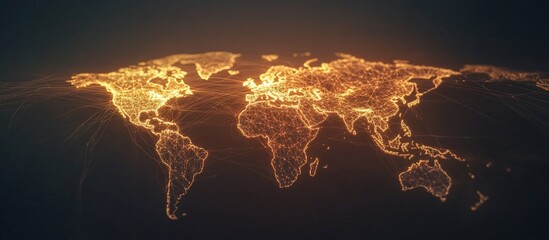 illuminated world map showcasing global connectivity with glowing lines and nodes