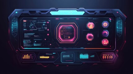 Wall Mural - futuristic neon user interface design for technology dashboard