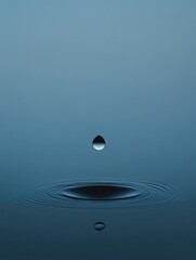 Aufkleber - Droplet falling on calm water surface creating ripples and reflections during morning light. Generative AI