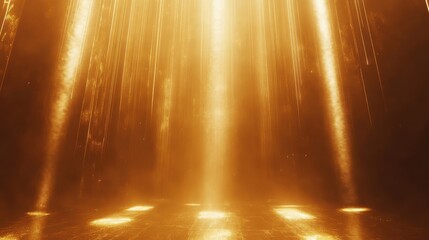 Wall Mural - Golden Rays of Light Shining Through a Dark Misty Background