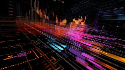 Wall Mural - abstract digital data visualization with bright color lines and graphs