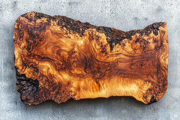 Detailed slab of ironwood showcasing deep brown tones and intricate natural patterns in a rustic setting