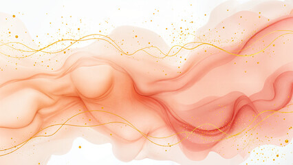 Wall Mural - Close-up of a soft, textured abstract painting with flowing lines and gold accents